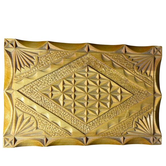 Russia Intricate Carved Wooden Trinket Jewelry Box Vintage Blue Velvet 8" USSR - Picture 4 of 14